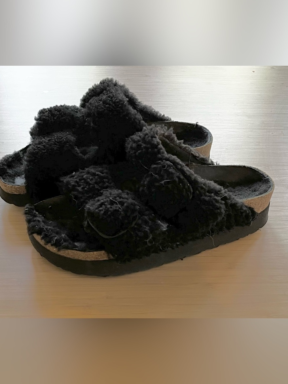 Birkenstock Black Faux-Shearling Arizona Slides